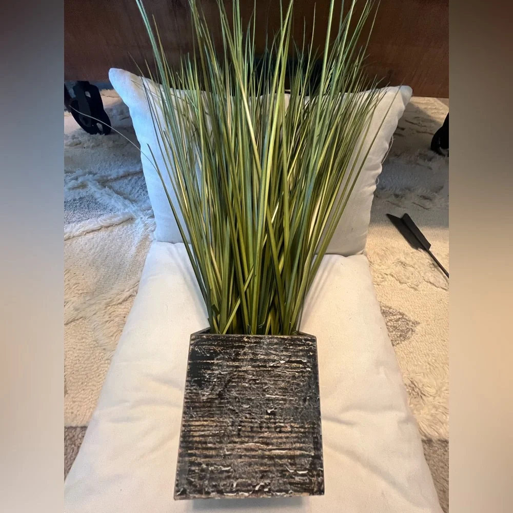 Artificial Grass Arrangement in Black Rustic Planter - Green